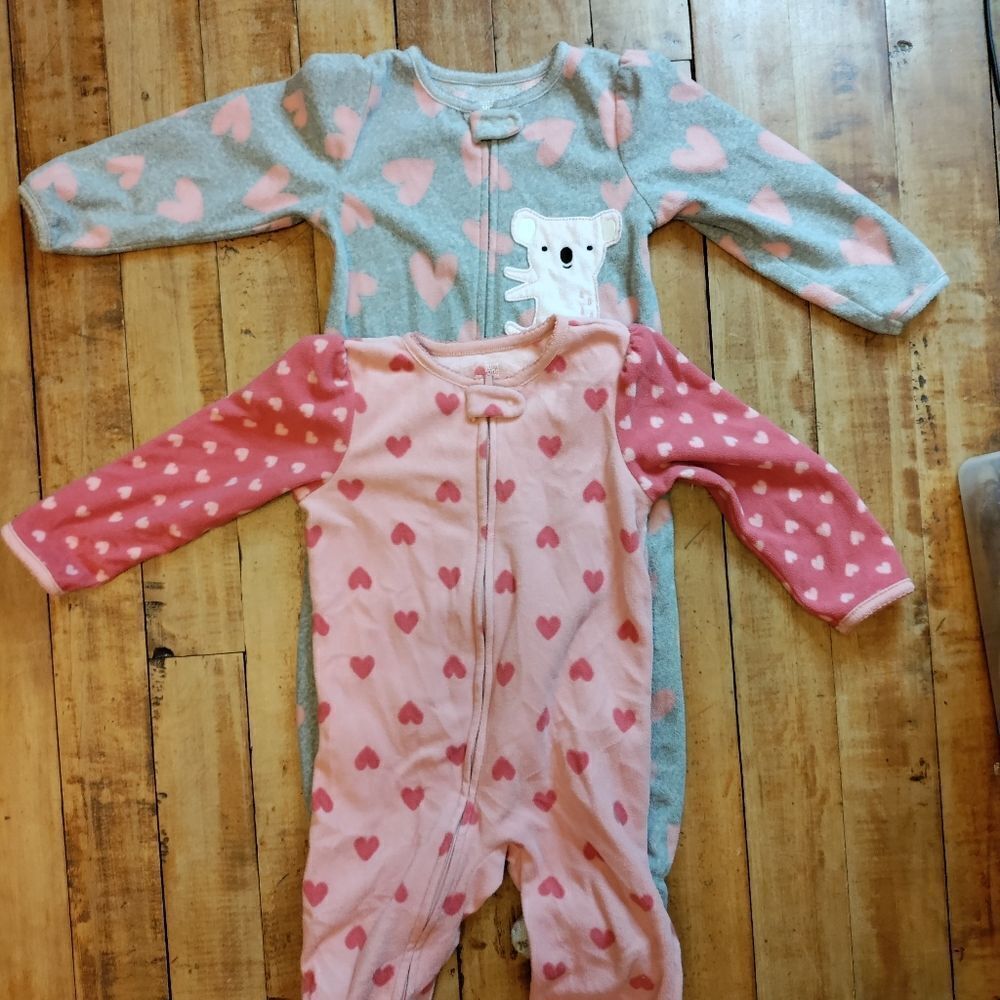 Carters pajamas footie 2T zip up hearts fleece pink gray bundle spring